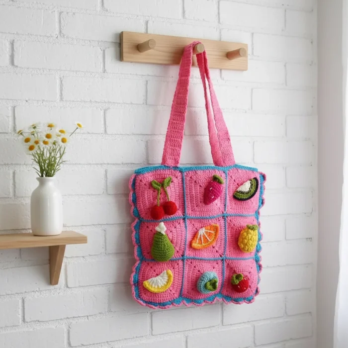 Handmade "Tutti Frutti" Granny Square Crochet Tote