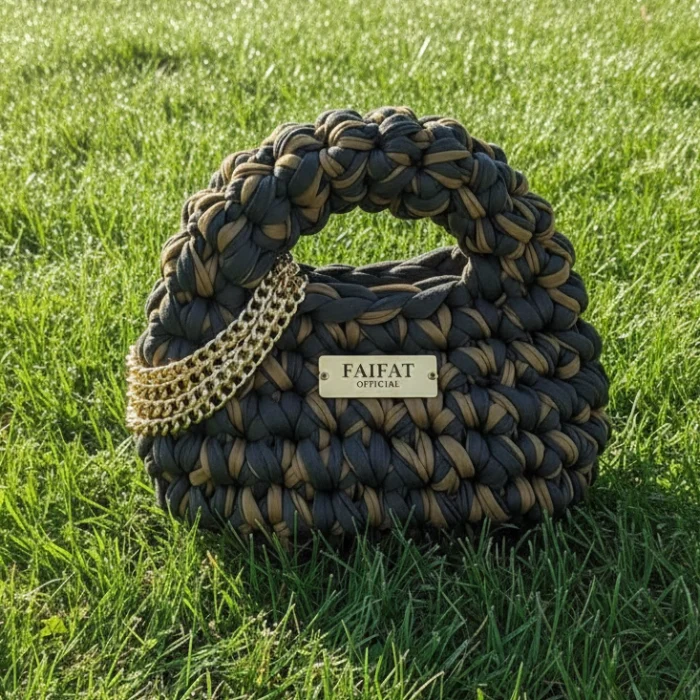 The Signature Chunky Knit Hobo – Charcoal & Leopard with Gold Hardware