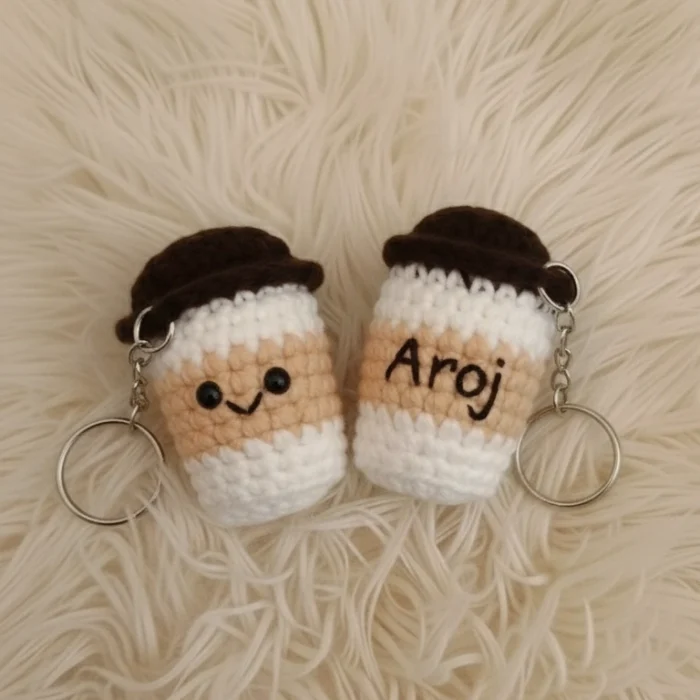 Personalized Coffee Cup Keychain – Custom Name & Face Options