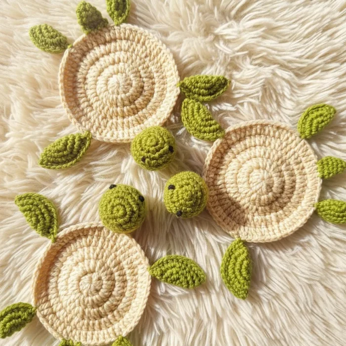 Handmade Crochet Turtle Coaster Set – Artisan Home Decor