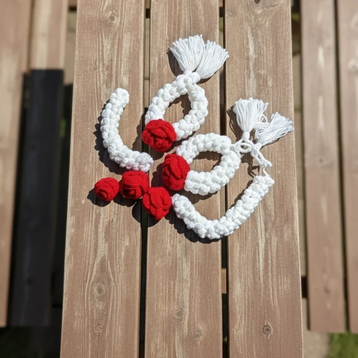 Handmade Rose-Bloom Crochet Gajra Set – Bridal Earrings & Ring